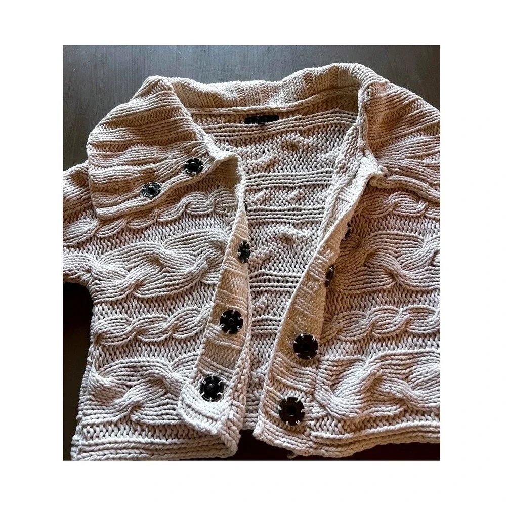 Chunky Cable Knit‎ Sweater Cardigan Hygge Short Sleeve Cream Cozy Cottagecore
